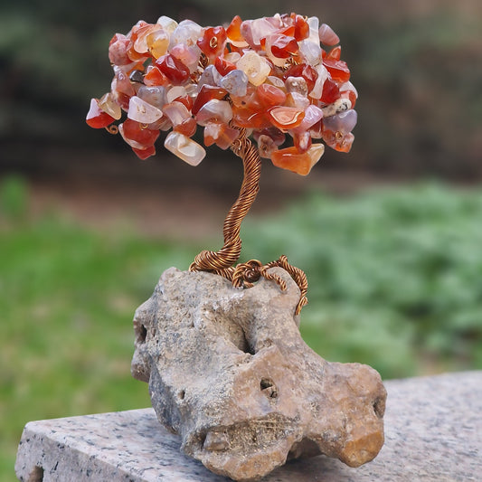 Tree of Life sculpture, carnelian gemstone tree, natural crystal tree, copper wire bonsai, luxury gemstone décor, handcrafted crystal art, healing crystal tree, unique spiritual gift, mineral base from Rhodope Mountains, Australian carnelian stones, luxury energy decoration, feng shui home décor, gemstone art sculpture, one-of-a-kind crystal tree