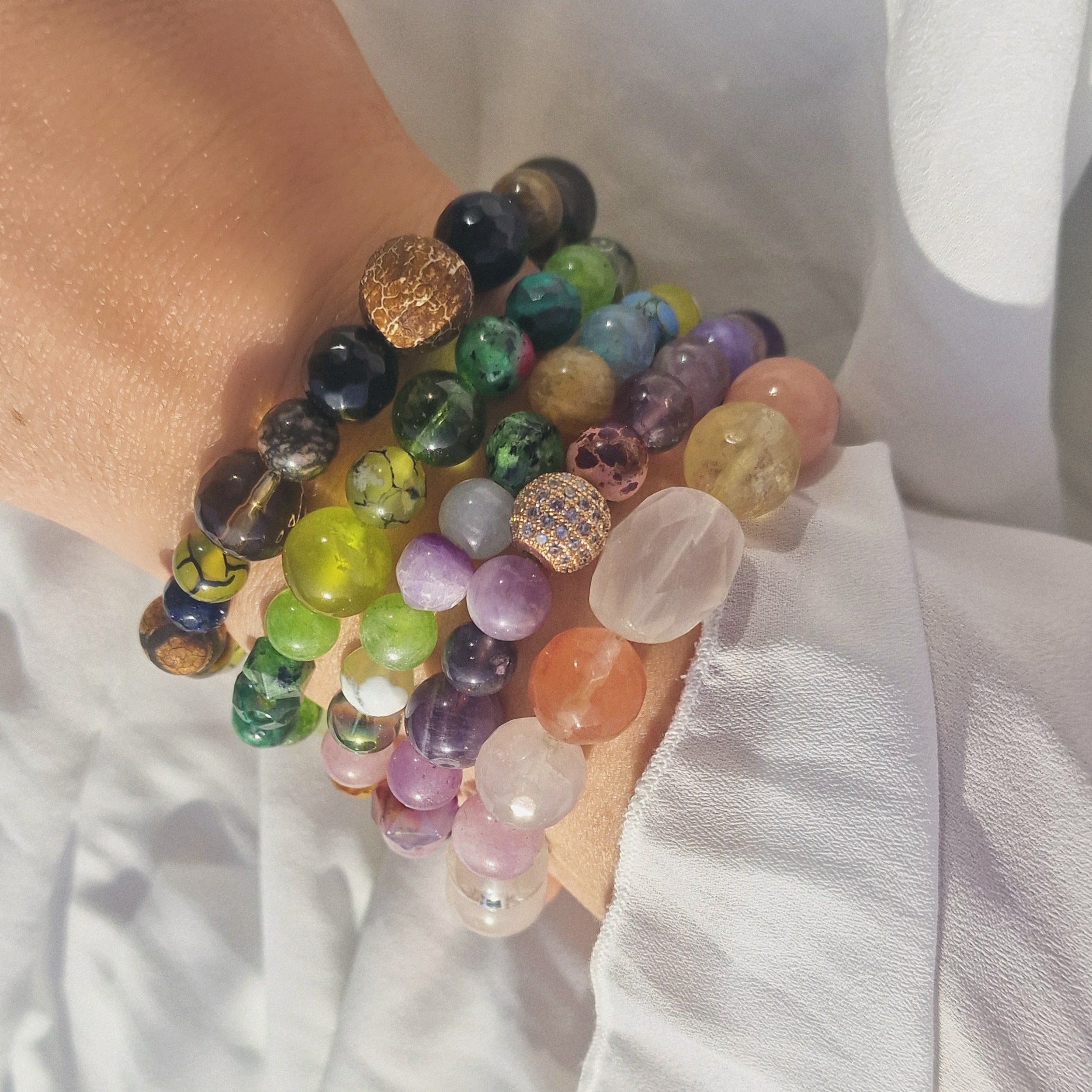 Crystal Healing Bracelet Set – Handmade Stack with Amethyst