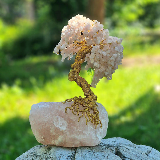 Handmade rose quartz crystal tree, luxury gemstone sculpture, home decor centerpiece, Tree of Life with rose quartz gemstones, artisan crystal decor, healing energy tree, Unique rose quartz gemstone tree, pink crystal sculpture, elegant interior accent,