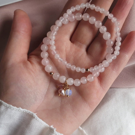 Handmade Rose Quartz bracelet set with sterling silver